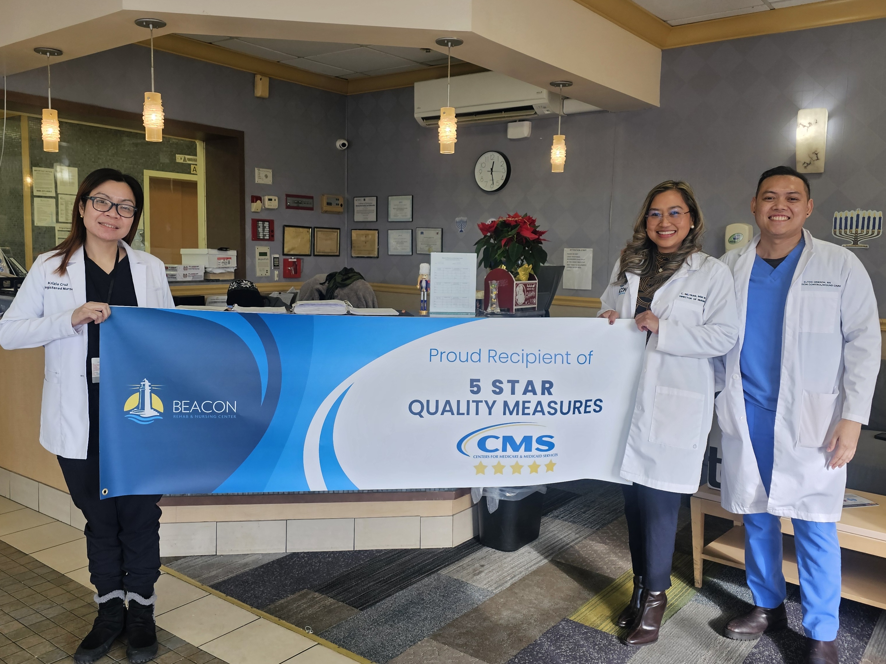 Beacon Nursing and Rehabilitation team celebrating CMS 5-Star Quality Measures achievement